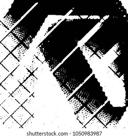 Abstract grunge grid stripe halftone background pattern. Black and white line vector illustration
