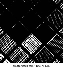 Abstract grunge grid stripe halftone background pattern. Black and white line vector illustration
