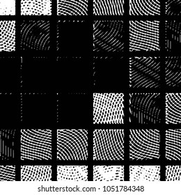 Abstract grunge grid stripe halftone background pattern. Black and white line vector illustration
