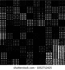 Abstract grunge grid stripe halftone background pattern. Black and white line vector illustration
