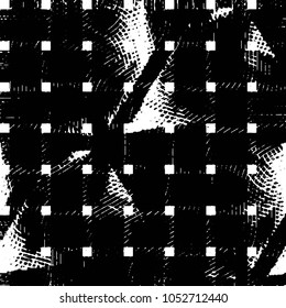 Abstract grunge grid stripe halftone background pattern. Black and white line vector illustration
