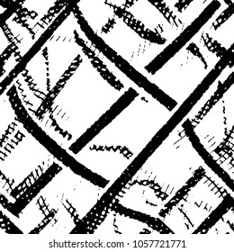 Abstract grunge grid stripe halftone background pattern. Black and white line vector illustration
