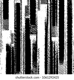 Abstract grunge grid stripe halftone background pattern. Black and white line vector illustration
