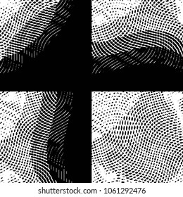 Abstract grunge grid stripe halftone background pattern. Black and white line vector illustration
