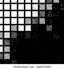 Abstract grunge grid stripe halftone background pattern. Black and white line vector illustration
