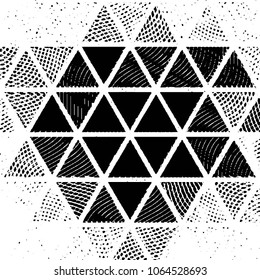 Abstract grunge grid stripe halftone background pattern. Black and white line vector illustration
