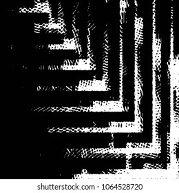 Abstract grunge grid stripe halftone background pattern. Black and white line vector illustration
