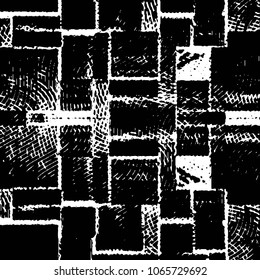 Abstract grunge grid stripe halftone background pattern. Black and white line vector illustration
