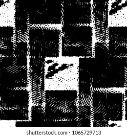 Abstract grunge grid stripe halftone background pattern. Black and white line vector illustration
