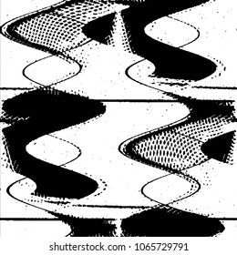 Abstract grunge grid stripe halftone background pattern. Black and white line vector illustration
