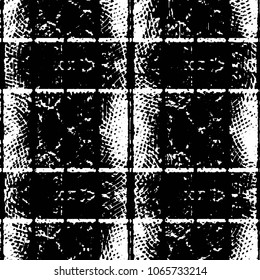 Abstract grunge grid stripe halftone background pattern. Black and white line vector illustration
