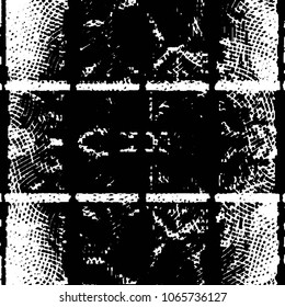 Abstract grunge grid stripe halftone background pattern. Black and white line vector illustration
