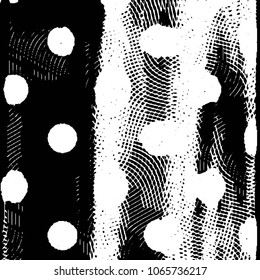 Abstract grunge grid stripe halftone background pattern. Black and white line vector illustration
