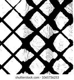 Abstract grunge grid stripe halftone background pattern. Black and white line vector illustration
