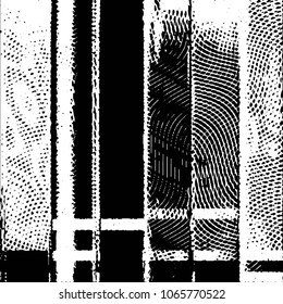 Abstract grunge grid stripe halftone background pattern. Black and white line vector illustration
