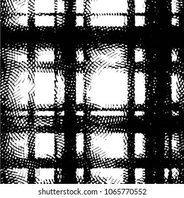 Abstract grunge grid stripe halftone background pattern. Black and white line vector illustration
