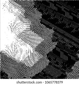 Abstract grunge grid stripe halftone background pattern. Black and white line vector illustration
