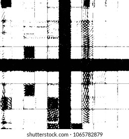 Abstract grunge grid stripe halftone background pattern. Black and white line vector illustration
