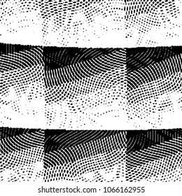 Abstract grunge grid stripe halftone background pattern. Black and white line vector illustration
