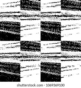 Abstract grunge grid stripe halftone background pattern. Black and white line vector illustration
