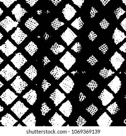 Abstract grunge grid stripe halftone background pattern. Black and white line vector illustration
