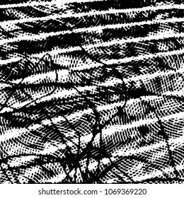 Abstract grunge grid stripe halftone background pattern. Black and white line vector illustration
