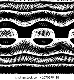 Abstract grunge grid stripe halftone background pattern. Black and white line vector illustration
