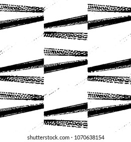 Abstract grunge grid stripe halftone background pattern. Black and white line vector illustration
