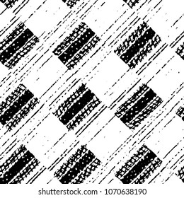 Abstract grunge grid stripe halftone background pattern. Black and white line vector illustration
