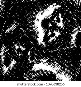 Abstract grunge grid stripe halftone background pattern. Black and white line vector illustration
