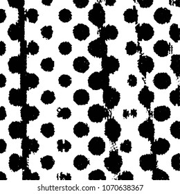 Abstract grunge grid stripe halftone background pattern. Black and white line vector illustration
