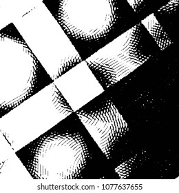 Abstract grunge grid stripe halftone background pattern. Black and white line vector illustration
