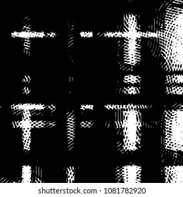 Abstract grunge grid stripe halftone background pattern. Black and white line vector illustration
