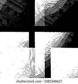 Abstract grunge grid stripe halftone background pattern. Black and white line vector illustration
