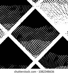 Abstract grunge grid stripe halftone background pattern. Black and white line vector illustration

