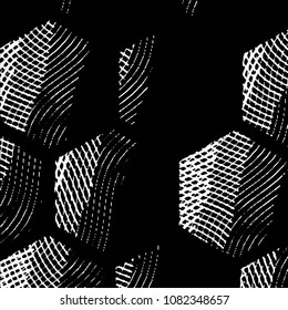 Abstract grunge grid stripe halftone background pattern. Black and white line vector illustration

