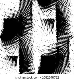 Abstract grunge grid stripe halftone background pattern. Black and white line vector illustration
