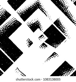 Abstract grunge grid stripe halftone background pattern. Black and white line vector illustration
