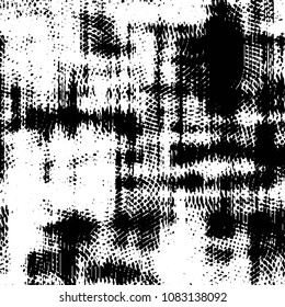 Abstract grunge grid stripe halftone background pattern. Black and white line vector illustration
