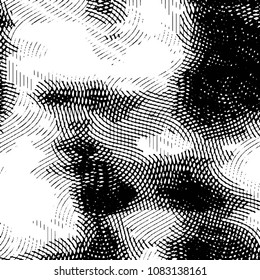 Abstract grunge grid stripe halftone background pattern. Black and white line vector illustration
