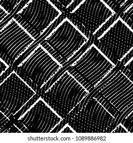 Abstract grunge grid stripe halftone background pattern. Black and white line vector illustration
