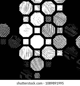 Abstract grunge grid stripe halftone background pattern. Black and white line vector illustration
