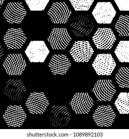 Abstract grunge grid stripe halftone background pattern. Black and white line vector illustration
