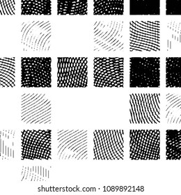 Abstract grunge grid stripe halftone background pattern. Black and white line vector illustration
