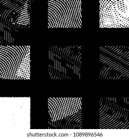 Abstract grunge grid stripe halftone background pattern. Black and white line vector illustration
