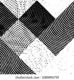 Abstract grunge grid stripe halftone background pattern. Black and white line vector illustration
