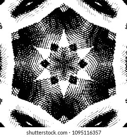 Abstract grunge grid stripe halftone background pattern. Black and white line vector illustration
