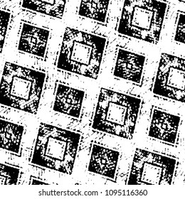 Abstract grunge grid stripe halftone background pattern. Black and white line vector illustration
