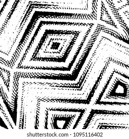 Abstract grunge grid stripe halftone background pattern. Black and white line vector illustration
