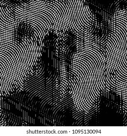 Abstract grunge grid stripe halftone background pattern. Black and white line vector illustration
